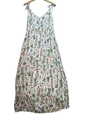 Womens Cottagecore Country Maxi Dress Sleeveless Size XL White Wildflower Floral